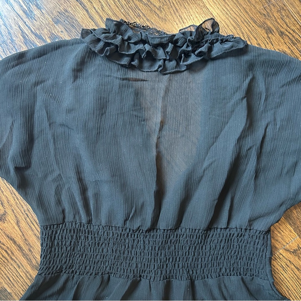 Oh Yes Y2K Black Sheer Ruffle Blouse - Size L - Picture 10 of 10